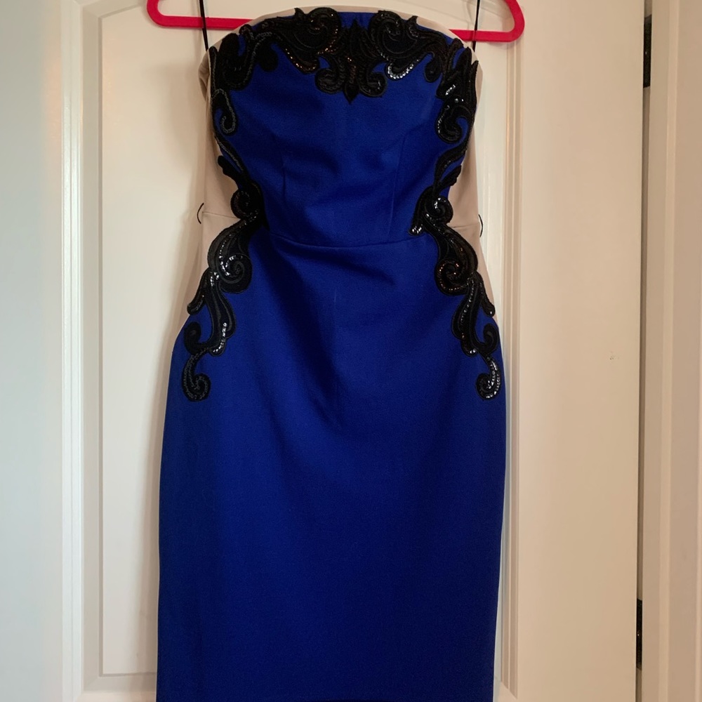 Blue midi dress, neckline detailing size US10